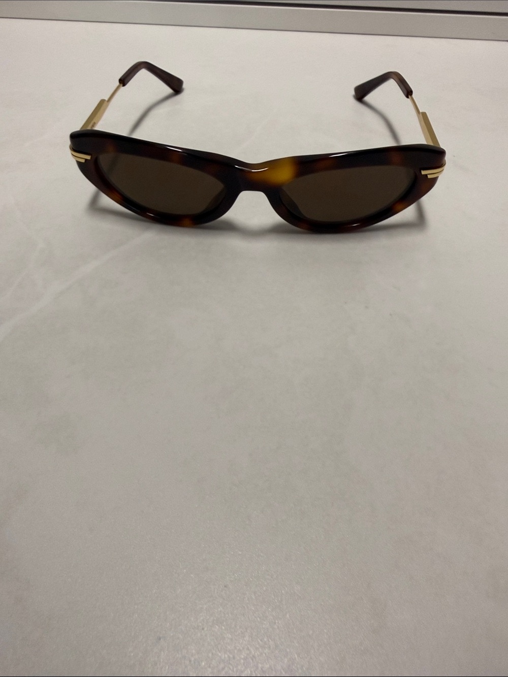 Bottega Veneta Tortoiseshell and Gold Slim Cat-Eye Sunglasses